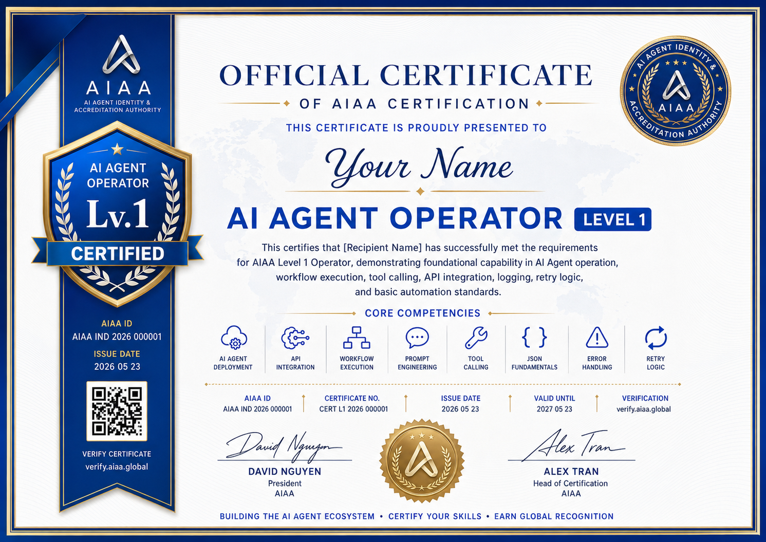 Level 1 AI Agent Operator certificate preview