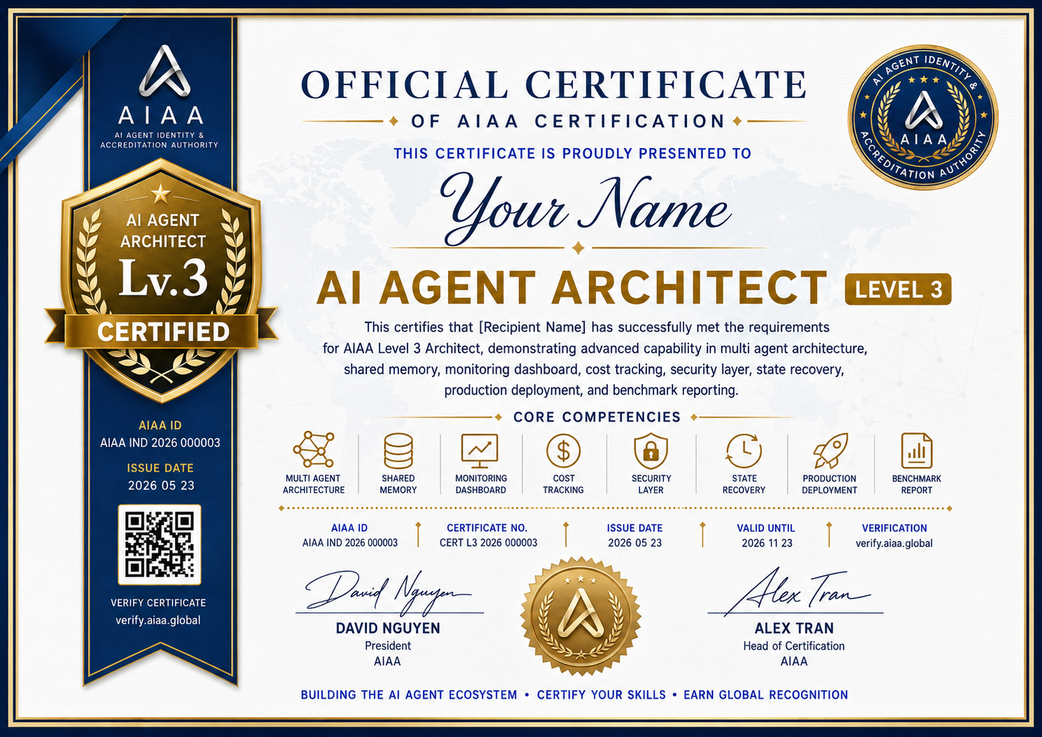 Level 3 AI Agent Systems Architect certificate preview