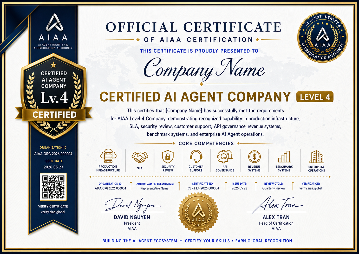 Level 4 Certified AI Agent Company certificate preview